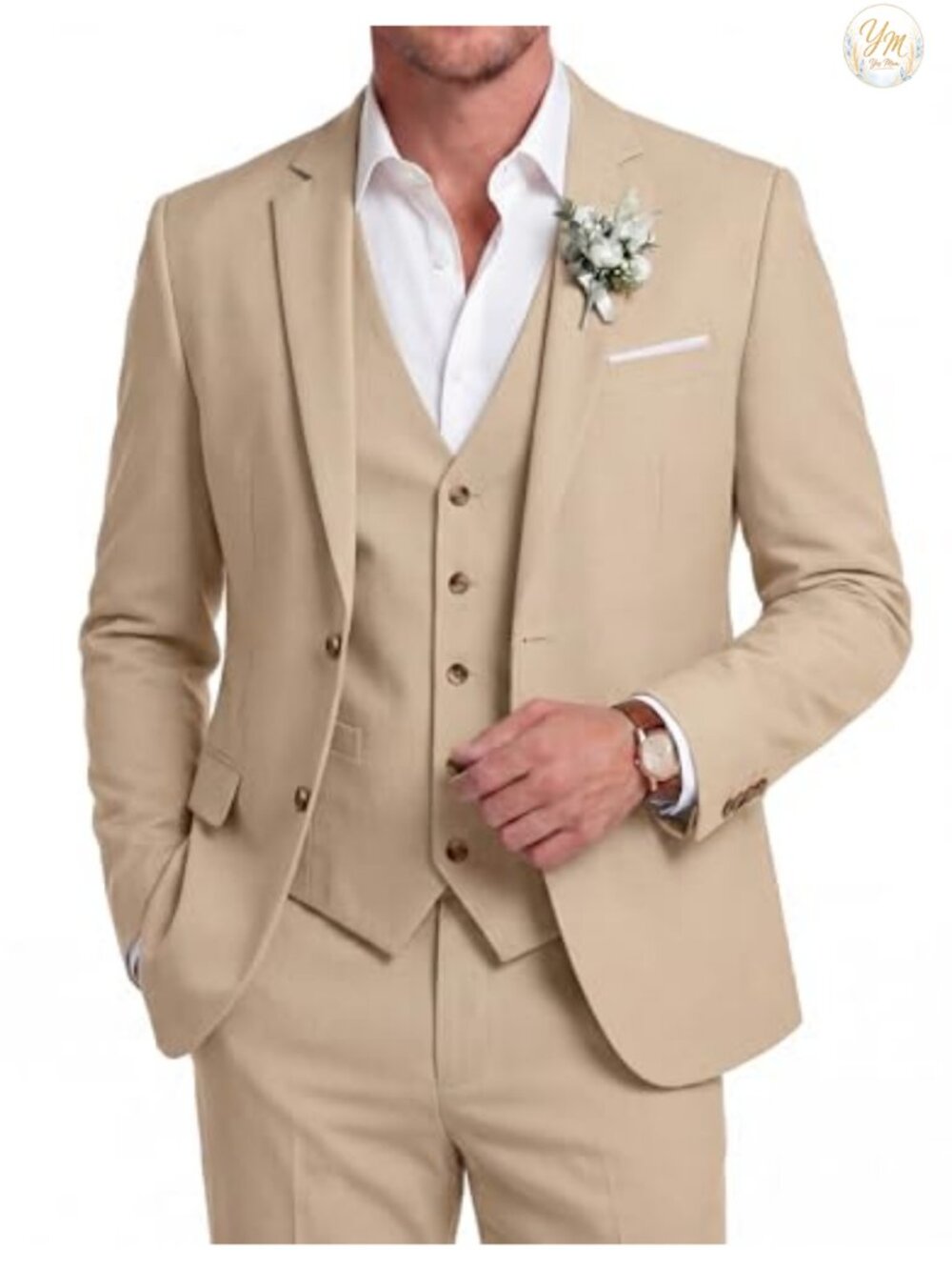 Men's 3 Piece Linen Suit Set Blazer Vest Pants Wedding Business Prom